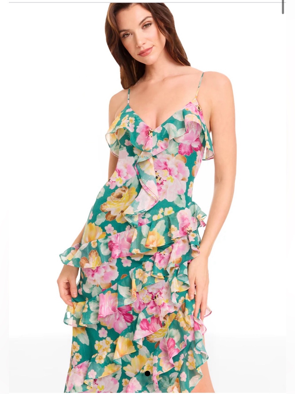 Dress the Population Pine Multi Floral Ruffle High Low Dress Large NWT - Picture 4 of 11